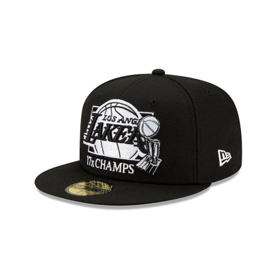 Black Los Angeles Lakers Hat - New Era NBA 17x Champs 59FIFTY Fitted Caps USA6387102